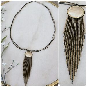 Y2K Art Deco Mother Of Pearl Chain Necklace, Retro, Statement